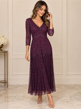 Pisarro Nights | Dresses | Pisarro Nights Beaded And Sequin Mesh Cocktail Gown In Gray Size 2 Nwt